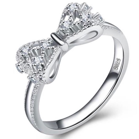 NEW STERLING SILVER DIAMOND MILGRAIN BOW RING - Picture 7 of 7